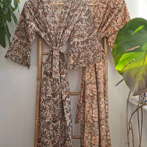 Bagru de algodón puro estampado a mano Kimono de verano Floral Beach Coverup Cómoda bata de maternidad | Casual Floral Otoño/Invierno de punto - Product Image 1