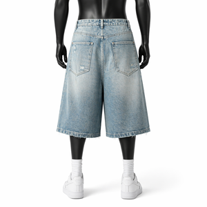 Pantalones Cortos Vaqueros Desgastados para Hombre, Estilo Baggy, Rotos, Lavado Vintage, Ajuste Holgado, Largura hasta la Rodilla, Estilo Urbano, Venta al por Mayor OEM - Product Image 2