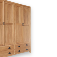 Armario Minimalista de Madera de Teca Sólida, 4 Puertas, 4 Cajones, Ecológico y Duradero, para Dormitorio, Sala de Estar, Hospital, Almacén, Indonesia
