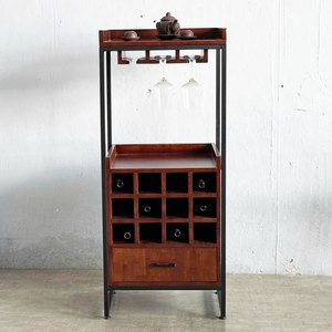 Solid Oak Natural Wood Wine Cabinet Modern Design TPA018 Wine Rack Featuring <b>Iron</b> Aluminium Wine Glass Holder for Dining Chair - Product Image 5