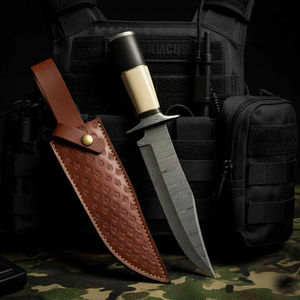 Handmade Stainless Steel Full Tang Serrated Edge Outdoor Hunting Camping Bowie <b>Knife</b> <b>Bone</b> <b>Handle</b> Leather Sheath | OEM Available - Product Image 1