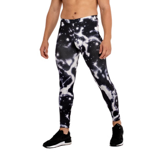Leggings de compression intégrale pour hommes, imprimé galaxie noir et blanc, taille élastique, en Spandex et Polyester, sans couture, pour le fitness - Product Image 2