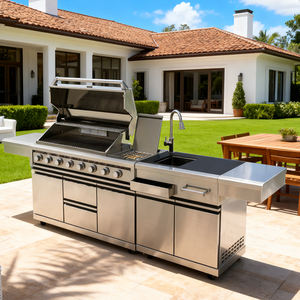 Isla de Barbacoa Modular de Acero Inoxidable 304 de Primera Calidad con 8 Quemadores y Ruedas, Diseño Moderno, Mueble de Cocina para Exteriores - Product Image 1