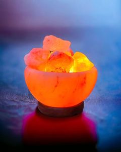 Elegant Himalayan Pink Salt Bowl <b>Lamp</b> with Carved <b>Wooden</b> <b>Base</b> for Ambient Lighting and Home Wellness Decor - Product Image 5