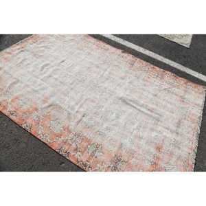 พรมตุรกีวินเทจขนาด 5.3x8.1 ฟุต พรมขนาดใหญ่ พรมขนสัตว์สีเบจขอบแดง - Product Image 2