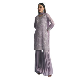 Venta al por mayor de traje lavanda Chinon Kurta Sharara con Moti Work para fiesta de boda, recepción festiva y pedidos étnicos personalizados - Product Image 3