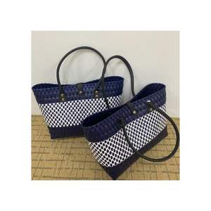 Panier en plastique à tricoter sac Patchwork panier de marché coloré femmes sac à provisions à la mode PP sangle recycler - Product Image 3