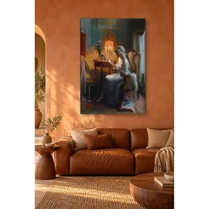 Fida Enjolras, femme lisant une lettre à la lumière d'une lampe, impression sur toile - Product Image 2