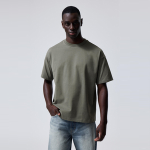 T-shirt pour homme 100% coton de haute qualité coupe ample Boxy uni surdimensionné anti-rétrécissement anti-rides lettre arrondie - Product Image 1