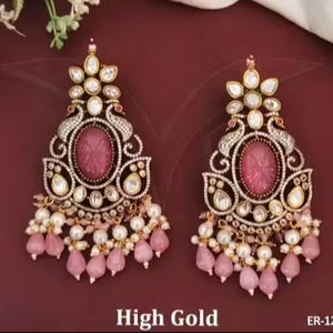 Kundan <b>Jewellery</b> India High <b>Gold</b> Polish Designer Beautiful Fancy Style Kundan Earring <b>Set</b> - Product Image 1