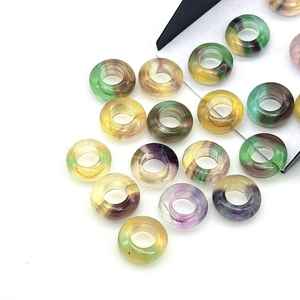 Perles de fluorite arc-en-ciel multicolores en forme de beigne, lisses et rondes, pierres précieuses de guérison, perles de beigne de 12 mm - Product Image 2