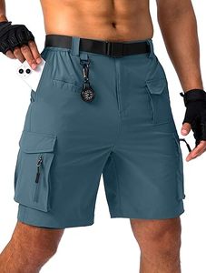 กางเกงขาสั้นคาร์โก้ของผู้ชายเอวสูงผ้าถักระบายอากาศได้สไตล์ลำลองย้อมสีทึบ - Product Image 3