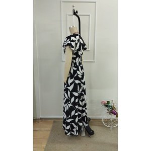 Women's Short-Sleeved <b>Wrap</b>-Neck Patterned Long Supreme Dress, 36183 - <b>Black</b> - Product Image 6