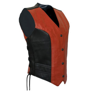 Chaleco de cuero transpirable Premium para hombre naranja, cuello en V, 2 lados, cordones, estilo formal de verano - Product Image 2