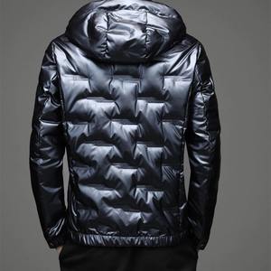 2024 Autumn Winter Men's Waterproof Bright Puffer Coat Solid Shiny Hooded White <b>Duck</b> Down Jacket Outwear Warm Pouch Stylish <b>Hat</b> - Product Image 3