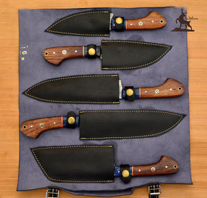 Juego de cuchillos de chef de acero de Damasco personalizable con mango de madera Pakka, herramientas de cocina compatibles con OEM para venta al por mayor - Product Image 5