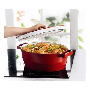 Casserole en fonte rouge SC5AC29 6641 avec couvercle 38,5x27,5x15cm Forme ovale pour Pyrex - Product Image 2