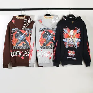 Streetwear Vlam Inferno Skull Print Hiphop Rock Stijl Capuchon Jas Herfst Heren 100% Katoenen Hoodie Tops Bovenkleding