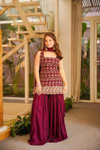 Designer Party Wear Bridal Wear Faux Georgette Sequence And Embroidery Work <b>Top</b> With Plazzo And Dupatta Ready To Wear Set - Product Image 4