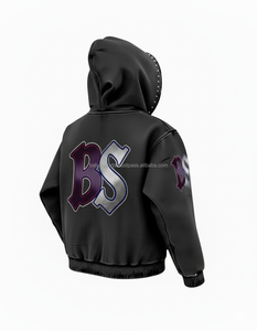 Heavy fleece zipper hoodie 400 GSM thick winter fabric soft <b>brushed</b> inside black color custom chenille embroidery basics hoodies - Product Image 5