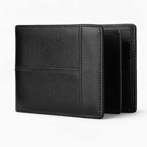 Portefeuille pour homme en cuir véritable de haute qualité avec un design classique sur le devant et un pliage en deux avec plusieurs porte-cartes - Product Image 2