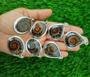 La mayoría de las tendencias, venta al por mayor, colgante de amonita Natural fina de plata 925 y collar de dijes para mujeres, joyería a granel para fiestas - Product Image 2