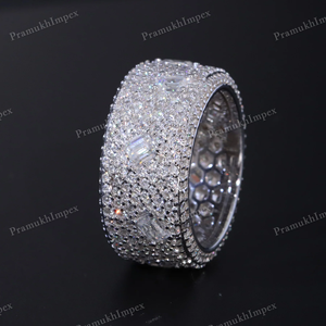Anillo de boda para mujer estilo hip hop con engaste de puntas, moissanita tallada, personalizado, de plata de ley S925 chapada en oro, certificado GRA, regalo especial - Product Image 2