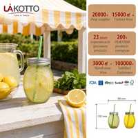 LAKOTTO – Pot en verre Mason de 450 ml de qualité restaurant avec paille, idéal pour la présentation en buffet d'hôtel, verrerie personnalisable, directement de l'usine