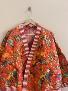 Cotton Floral Bird Printed Quilted <b>Kimono</b> <b>Robe</b> Handcrafted <b>Long</b> Duster Women Jacket - Product Image 3