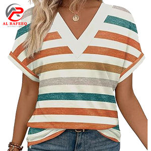 Camisetas ajustadas de manga corta para mujer 100% algodón con cuello en V, camisetas informales de Moda de Primavera, camisetas de moda de verano, ropa básica - Product Image 1
