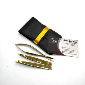Ensemble de pinces à épiler et de ciseaux plaqués or avec étui en acier inoxydable Outil de façonnage des sourcils personnalisable OEM - Product Image 2