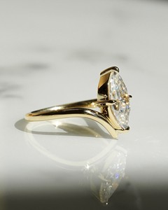 5x10 mm marquise cut <b>CZ</b> solitaire <b>ring</b> with chevron band gold plated engagement jewelry - Product Image 3