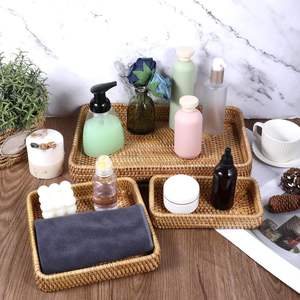 Tienphong 2025 vente en gros 3 packs Boho ensemble de plateaux rectangulaires en rotin naturel paniers de rangement tissés pour l'organisation décorative de service - Product Image 3