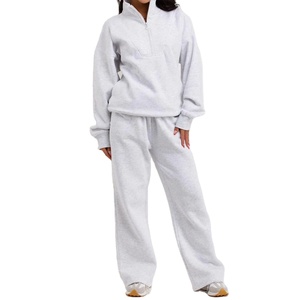 Ensemble jogging deux pièces pour femme en molleton 100 % coton à séchage rapide avec logo personnalisé, style streetwear et dentelle, idéal pour l'hiver - Product Image 1