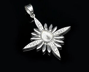 Colgante de pera de trébol de Plata de Ley 925 37mm X 7x9mm bisel ajuste en blanco 18K chapado en oro resina cenizas llenas recuerdo joyería - Product Image 4