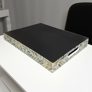 Vietnam madre perla incrustaciones patrón geométrico duradero hecho a mano elegante lujo ecológico bandeja de servicio para restaurante en casa - Product Image 4