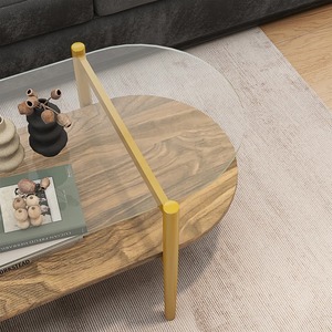 Table basse en verre de style moderne simple européen et américain, écologique, dorée, pour petit appartement, salon, luxe léger - Product Image 2