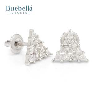 S925 plata esterlina chapada en plata Europea americana Hip-Hop Stud pendientes con diamantes cultivados en laboratorio 3/8 "de ancho para mujeres - Product Image 2