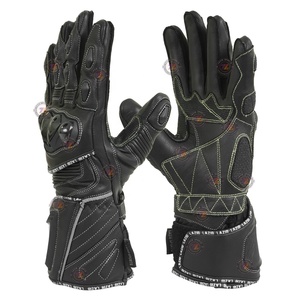Gants de moto en cuir de vachette véritable aniline de qualité supérieure, avec manchette longue, bordure réfléchissante, protection rigide des phalanges, pour la conduite urbaine, le tourisme et la course. - Product Image 1