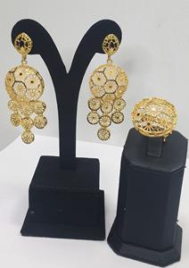 Conjunto de joyería de Latón chapado en oro, collar largo, pendiente, fingererring - Product Image 2