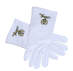 Guantes masónicos de algodón blanco, bordados a mano, dorados y rojos, logotipo de ala de 32 grados - Product Image 2