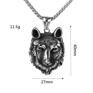Collier pendentif tête de loup en acier titane Yunnique pour hommes - Style rétro en acier inoxydable - Product Image 5