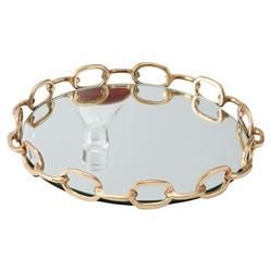 Plateau décoratif en métal rond à bord festonné doré Organisateur de coiffeuse et assiette décorative festive pour table centrale - Product Image 5