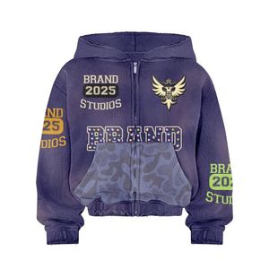 100% algodón French Terry de alta calidad lavado con ácido de gran tamaño Unisex Zip Up Sudadera con capucha personalizada con logotipo impreso personalizado - Product Image 5