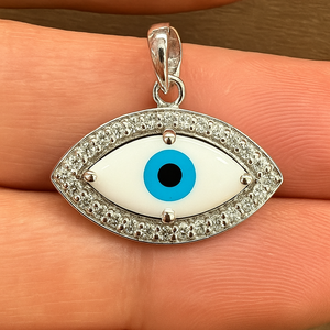 Vente en gros pendentif Evil Eye Cz en argent sterling plaqué rhodium par Rhaya Jewels Bijoux de tous les jours délicats minimalistes - Product Image 2