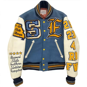 OEM personalizado de los hombres de la Universidad de béisbol Varsity chaqueta bordado Stand Collar de cuero mangas Retro Letterman estilo Bombardero - Product Image 1