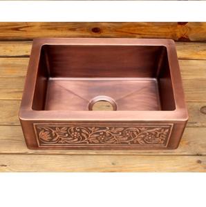 Fregadero Doble de Cocina Estilo Granja con Cubierta Frontal, de Cobre Martillado, Acabado de Cobre Antiguo, Dos Orificios, para Apartamento o Villa de Lujo - Product Image 4