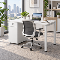 Bureau d'étude moderne blanc avec panneau de 25 mm, meuble mobile à trois sections coulissantes, structure en acier pour petit bureau ou espace personnel