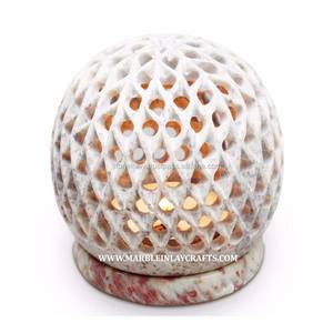 งานหัตถกรรมล่าสุดที่ไม่ซ้ำกันแกะสลัก jali ทำจากหินสบู่บริสุทธิ์รูปทรงกลมที่วางเทียนชาในราคาที่ดีที่สุดสำหรับตกแต่งบ้าน - Product Image 1