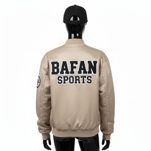 Chaqueta de Satén para Mujer, Tela Beige Lisa, Panel Frontal y Panel de Mangas con Diseño de Logotipo Bordado Personalizado - Product Image 2